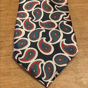 Wembley Men's Paisley Tie - Black with Red, Purple & Teal Accents